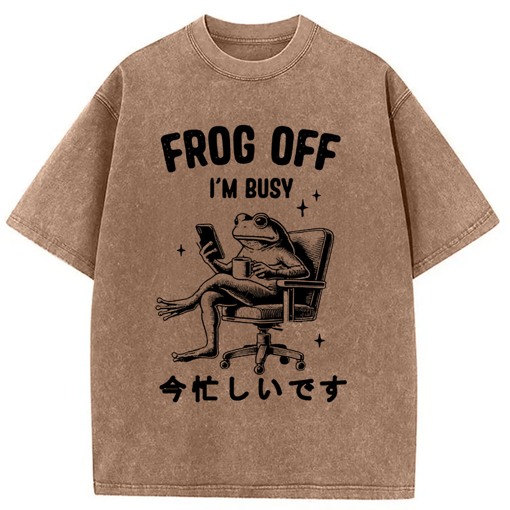 Busy Frog Funny Washed T-Shirt