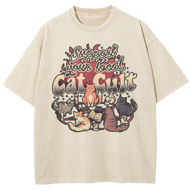 Support Your Local Cat Cult Washed T-Shirt