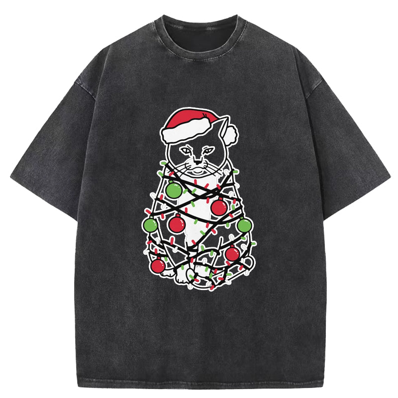 Meowy Christmas Washed T-Shirt