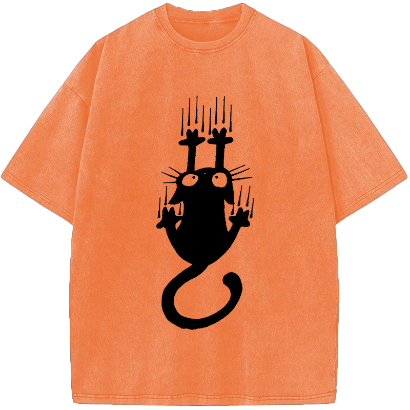 Unisex Cute Scratching Cat Vintage Washed T-Shirt
