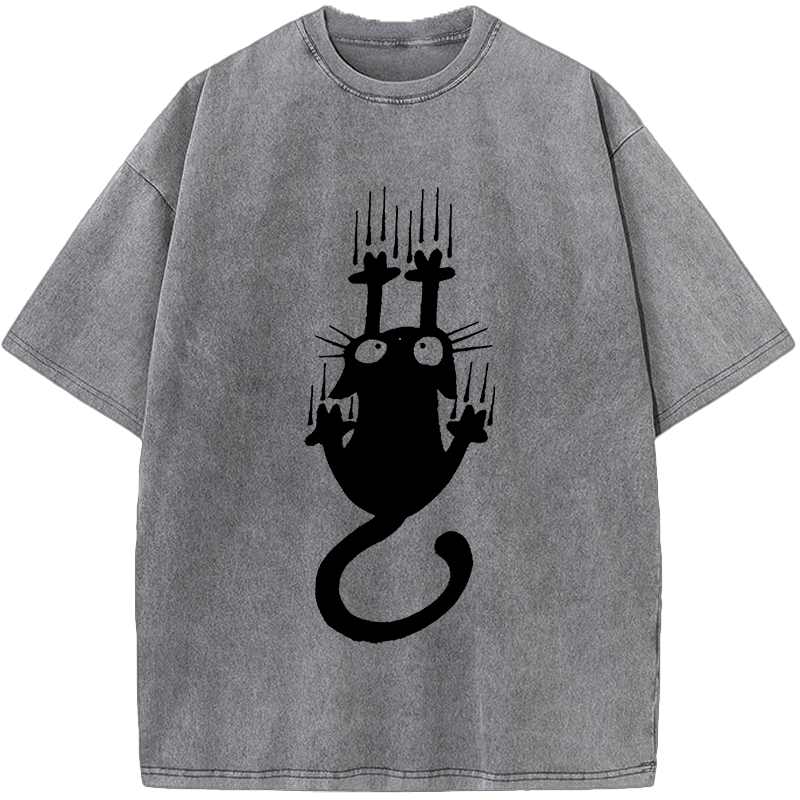 Unisex Cute Scratching Cat Vintage Washed T-Shirt