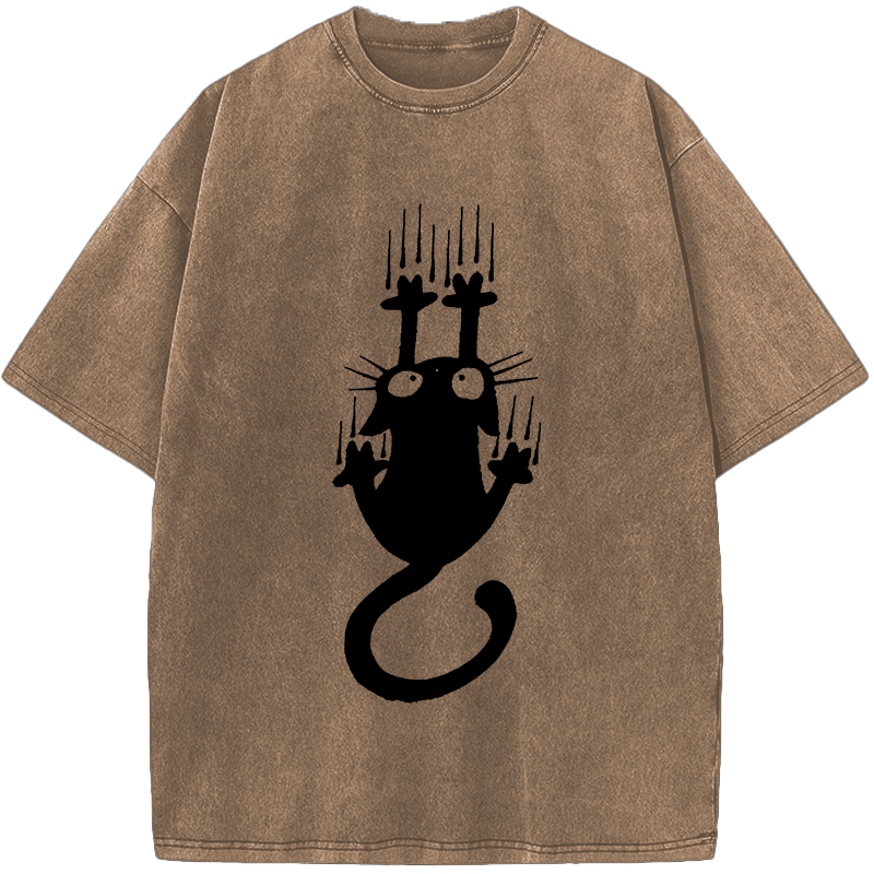 Unisex Cute Scratching Cat Vintage Washed T-Shirt