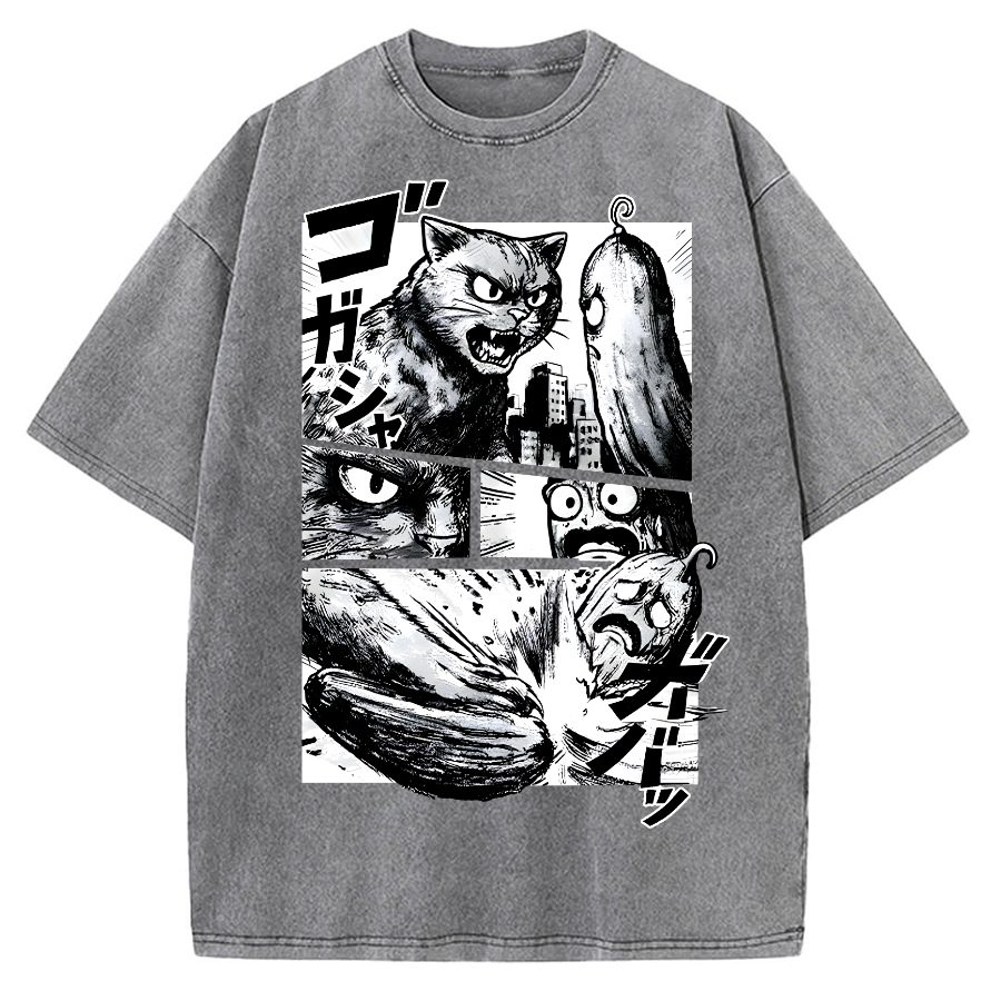 Cat vs Zucchini Vintage Washed T-shirt