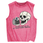 Drinking Skeleton Vintage Distressed Washed Tank Top