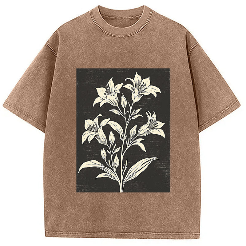 Botanical Woodcut Wildflower Washed T-Shirt