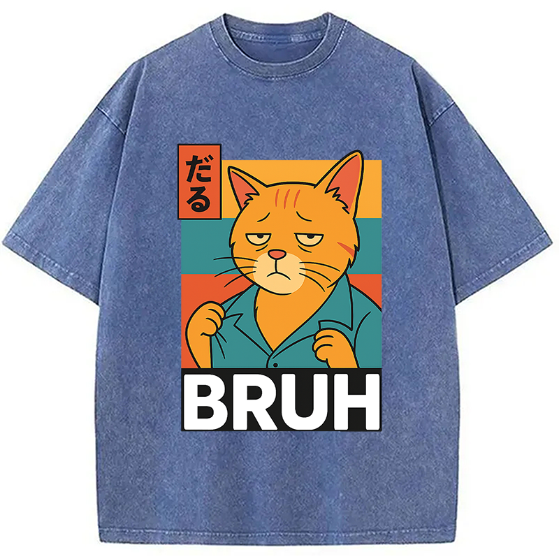Funny Cat Bruh Meme Washed T-Shirt