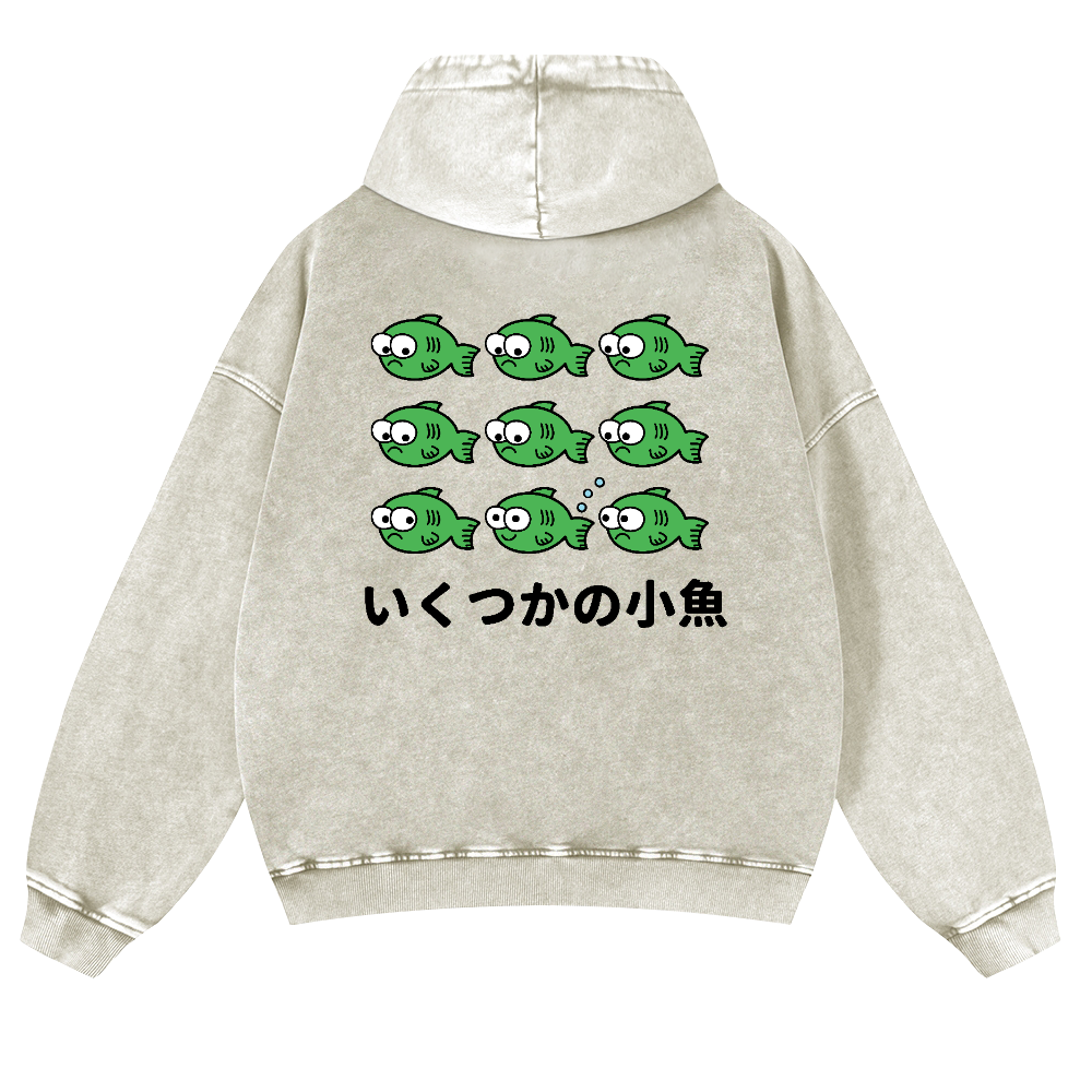 Fish Vintage Washed Cotton Back Art Hoodie