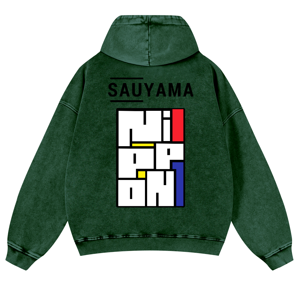Sauyama Nippon Vintage Washed Cotton Back Art Hoodie