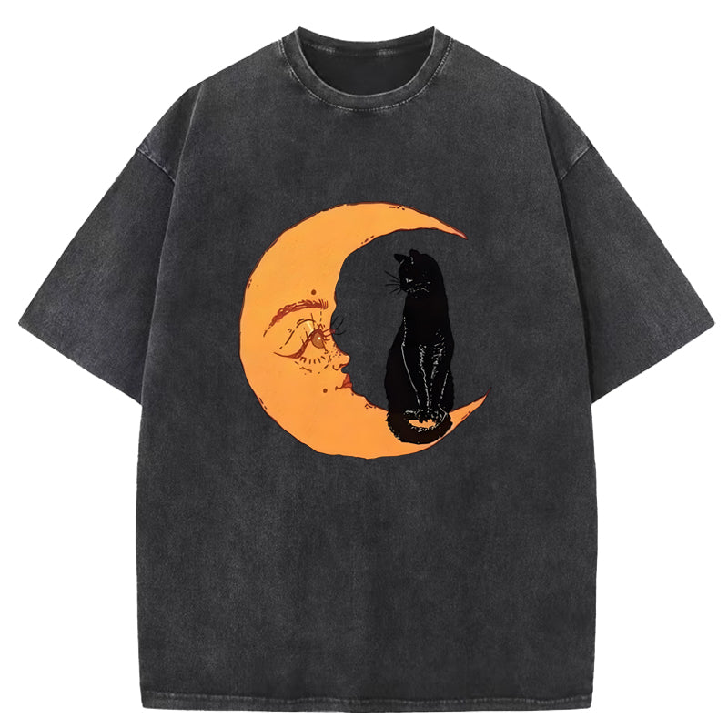 Cat On The Moon Washed T-Shirt