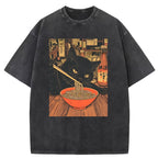 Eating Ramen Cat Washed T-Shirt