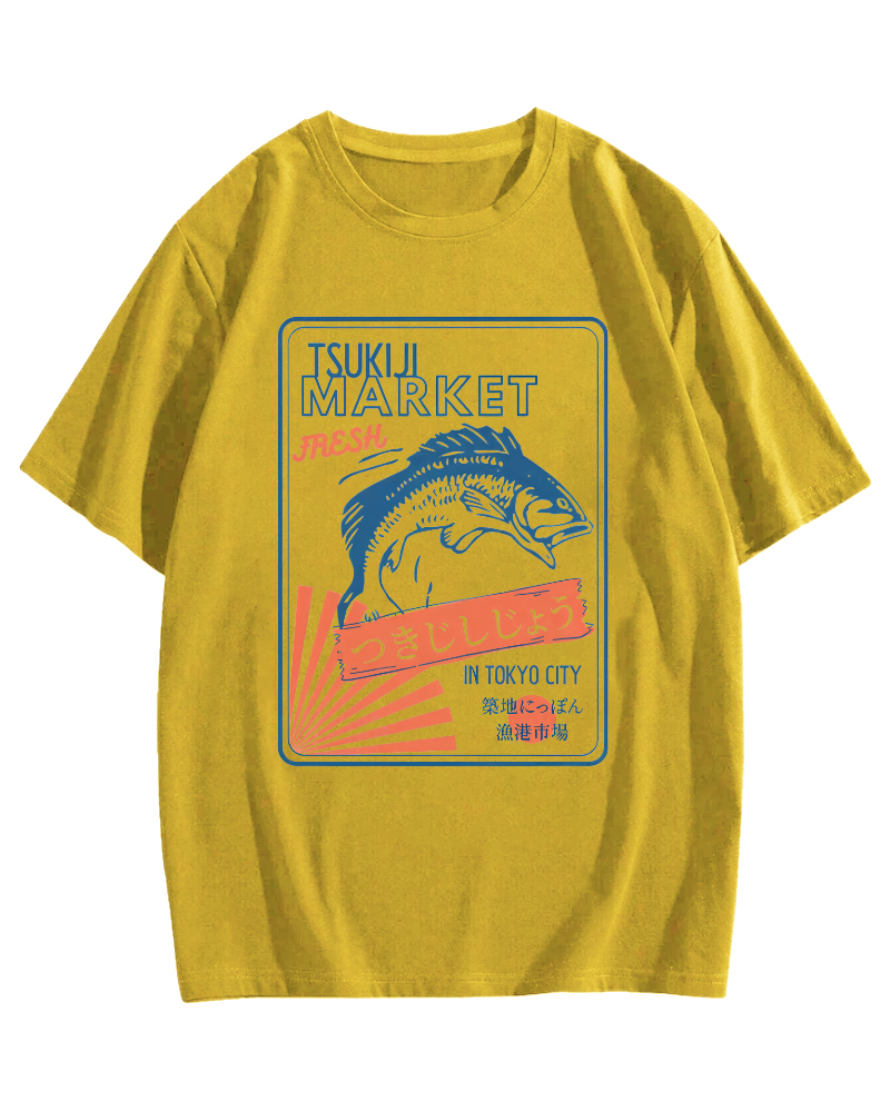 Tsukiji Seafood Market in Japan Cotton casual T-shirt