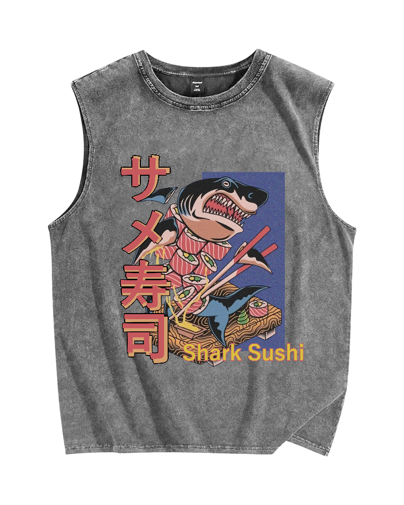 Shark sushi Vintage Distressed Washed Tank Top