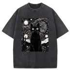The Starry Night And Cat Washed T-Shirt