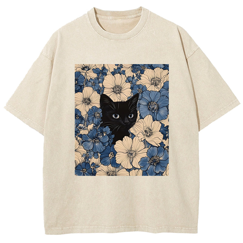Cat & Flowers Washed T-Shirt
