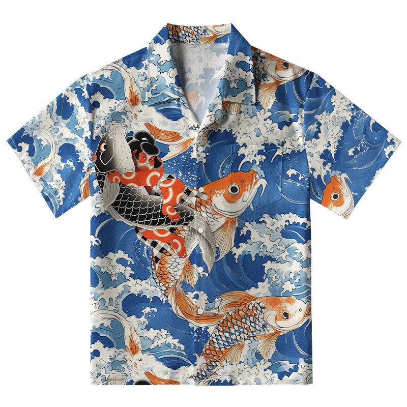 Sumo Wrestler Holding A Koi Aloha Hawaiian Shirt