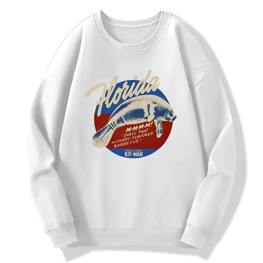 Retro Florida manatee Cotton Pullover Sweatshirt