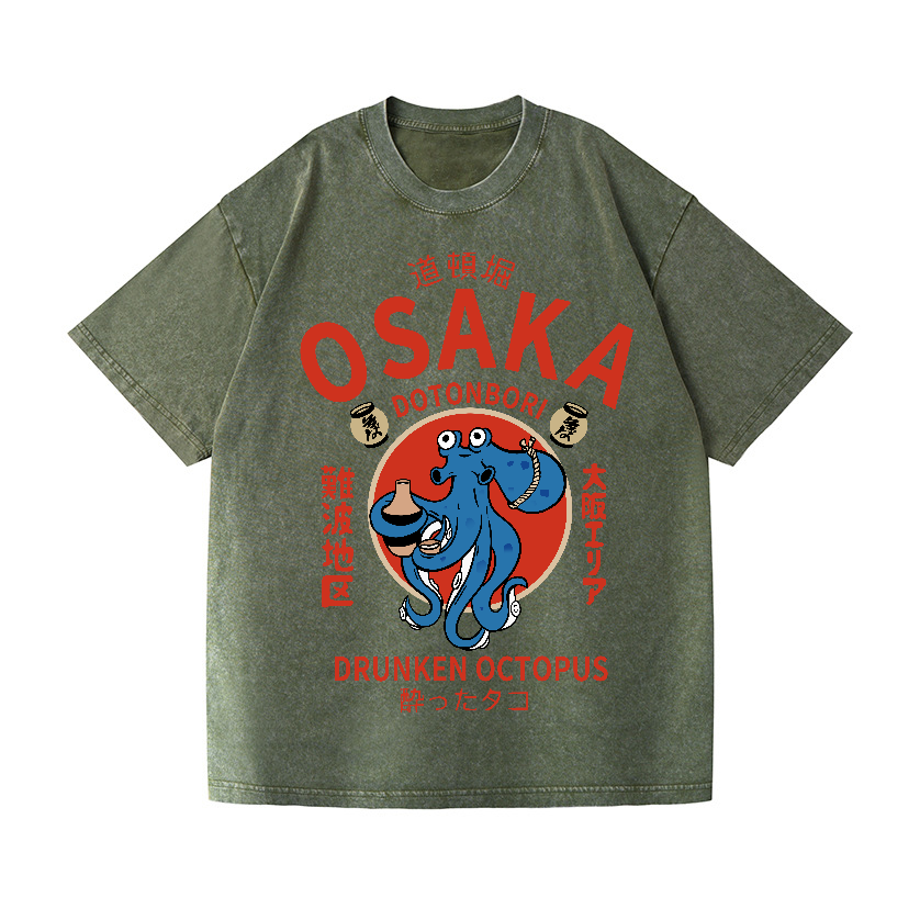 Osaka Dotonbori Drunken Octopus Vintage Wash Japanese Design T-Shirt