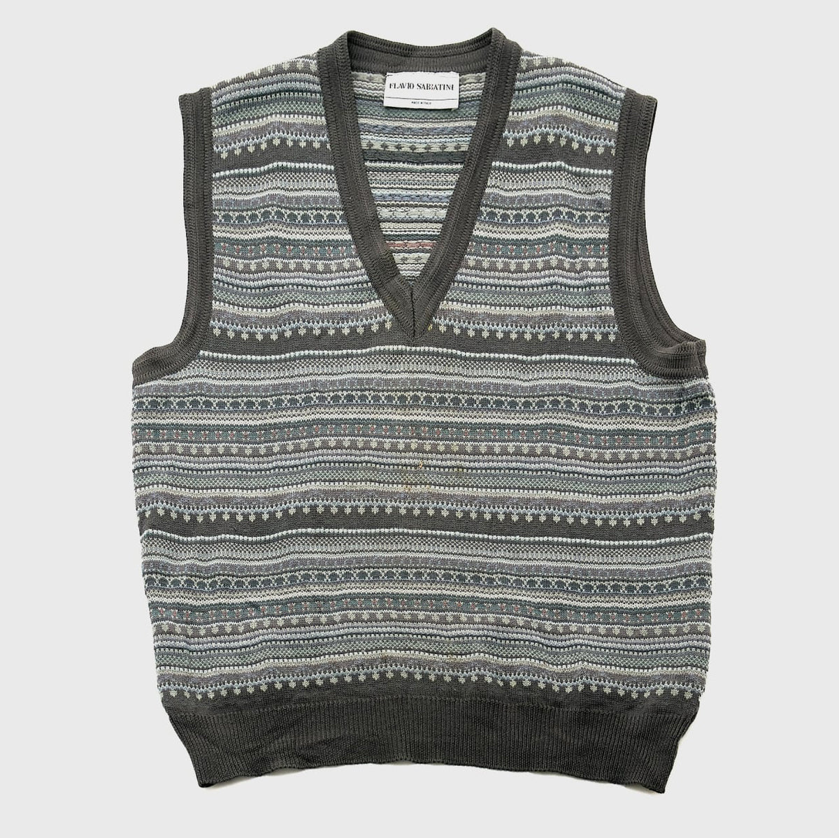 Gray V-Neck Fairisle Vest