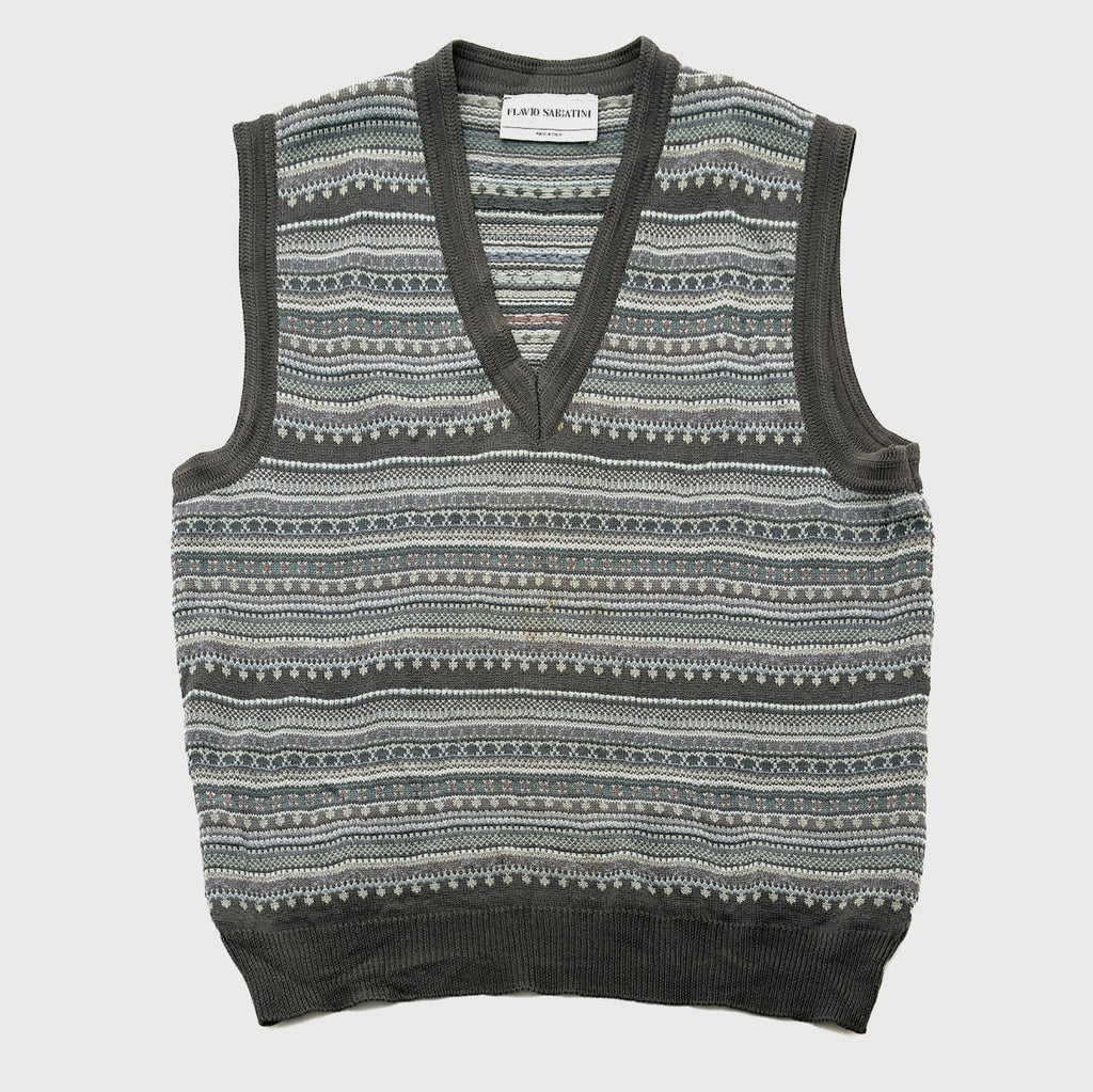 Gray V-Neck Fairisle Vest