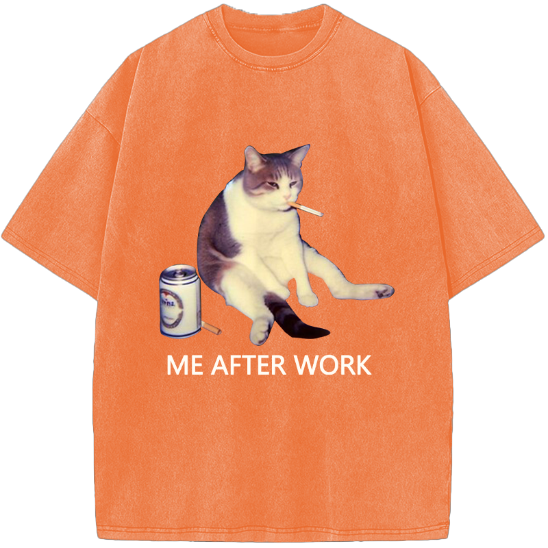 ME AFTER WORK Exhausted Cat Vintage Washed T-Shirt