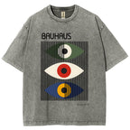 Unisex Bauhaus Art Eye Printed Washed T-shirt