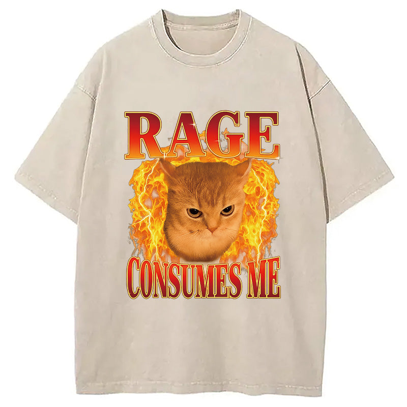 Rage Consumes Me Edgy Funny Cat Meme Washed T-Shirt