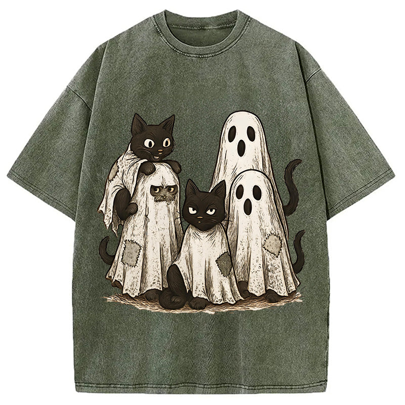 Funny Black Cats Ghost Washed T-Shirt