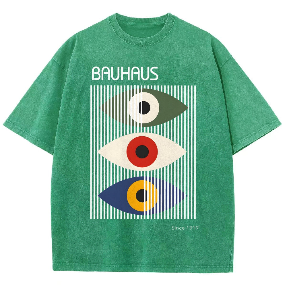 Unisex Bauhaus Art Eye Printed Washed T-shirt