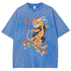 Skate Cat Washed Vintage Short Sleeves T-Shirt