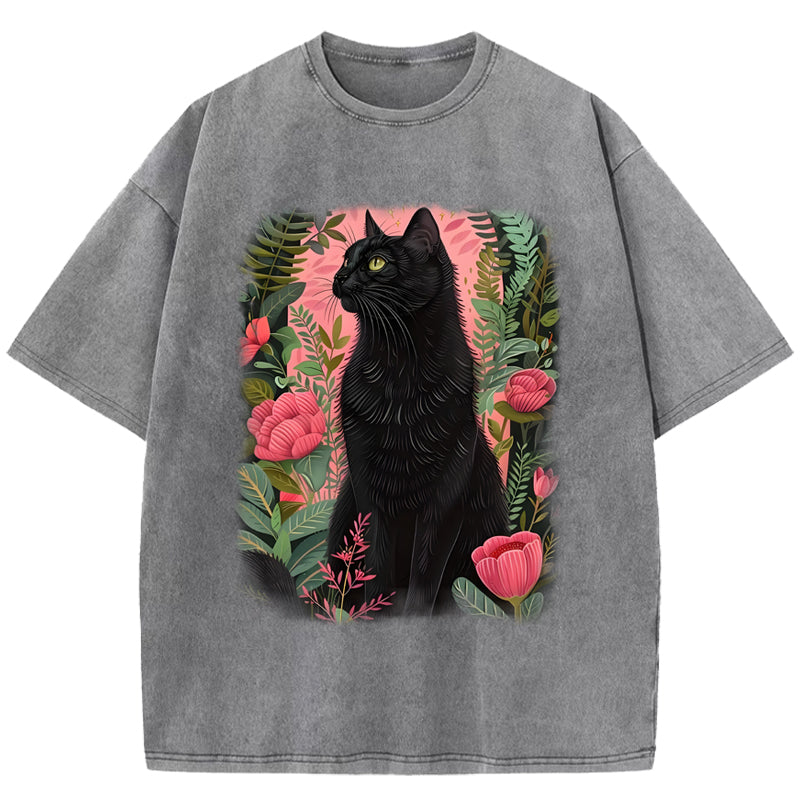 Black Cat & Garden Washed T-Shirt