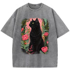 Black Cat & Garden Washed T-Shirt
