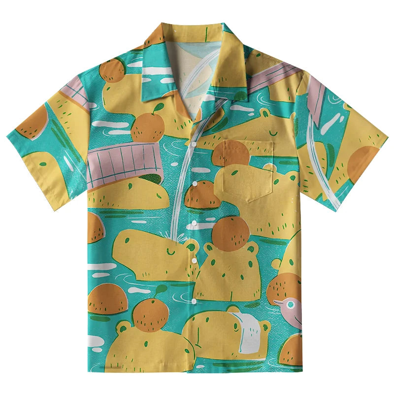 Cute Capybaras Taking A Bath Aloha Hawaiian Shirt