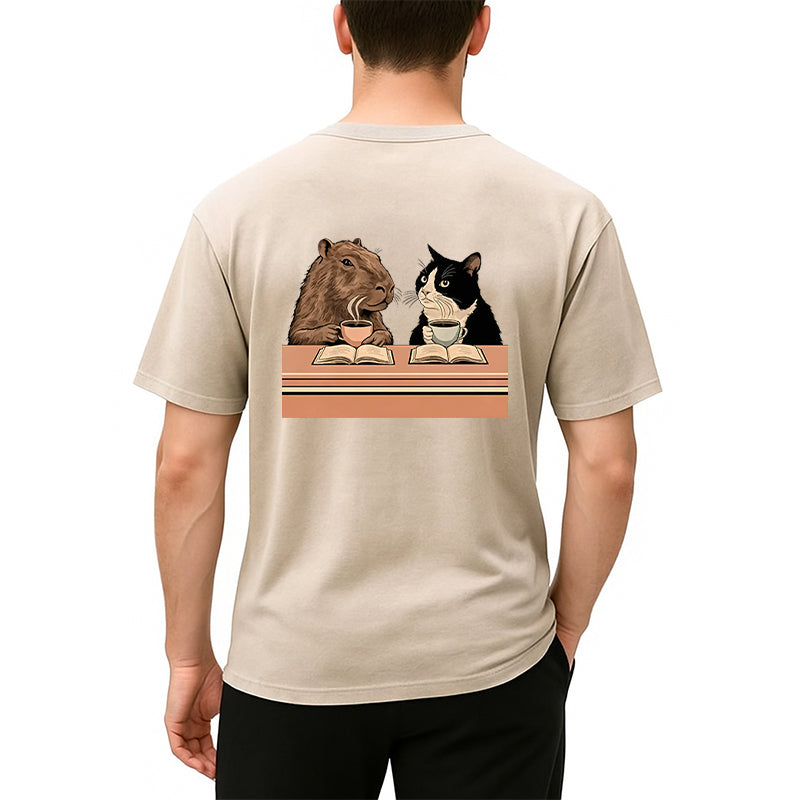 Capybara And Cat Talk Back Washed T-Shirt