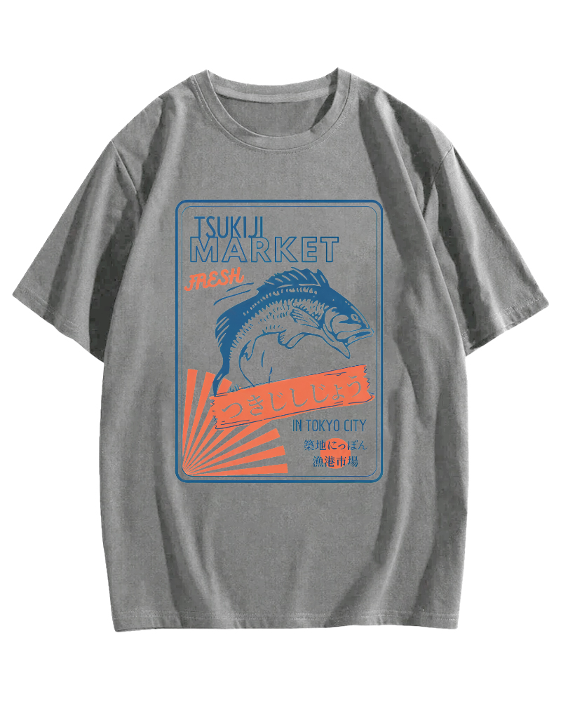 Tsukiji Seafood Market in Japan Cotton casual T-shirt