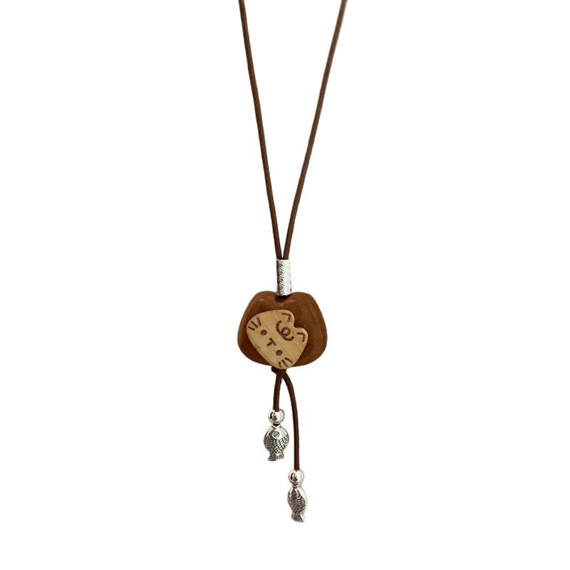 Wooden Cat Fish Necklace