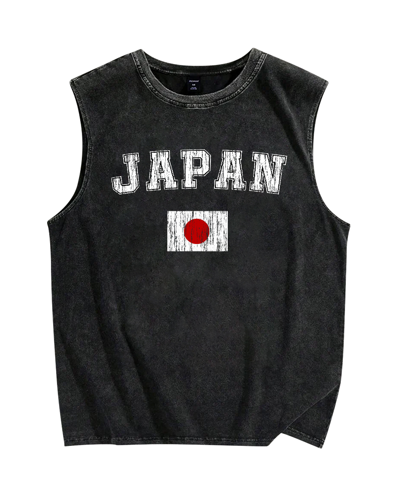 Japan Flag Vintage Distressed Washed Tank Top