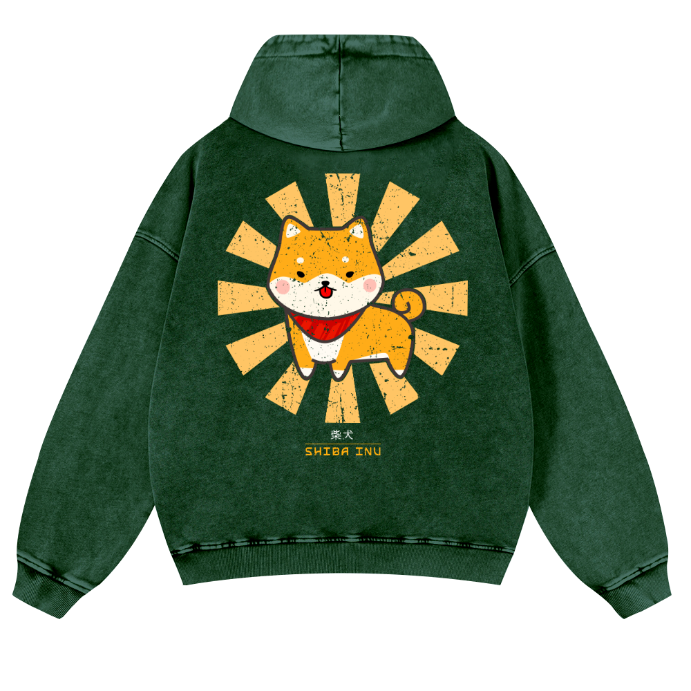 Shiba Inu Vintage Washed Cotton Back Art Hoodie