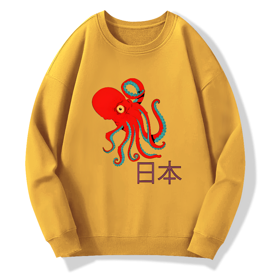 Japan Octopus Cotton Pullover Sweatshirt