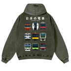 Japanese Trains Vintage Washed Cotton Back Art Hoodie