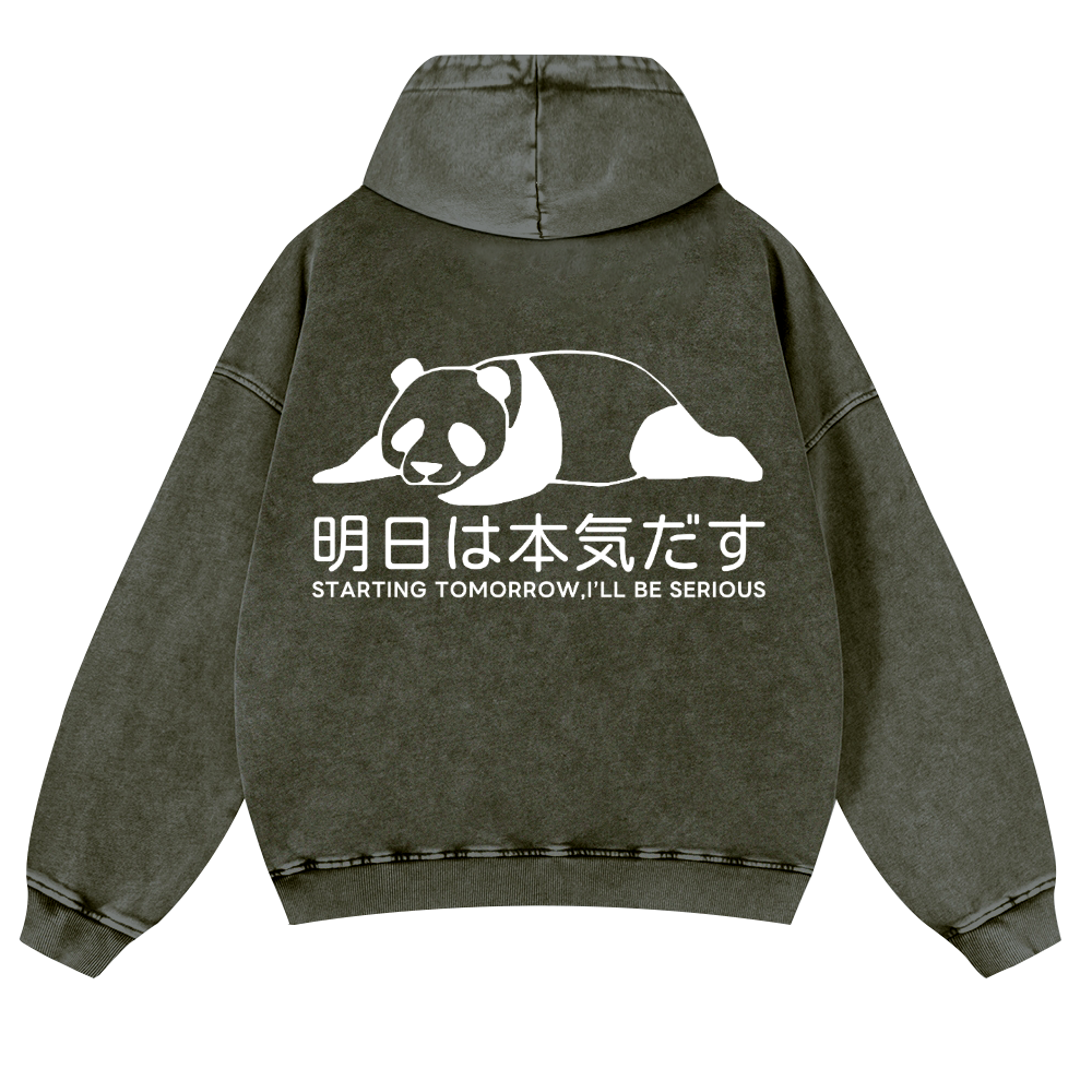 Starting Tomorrow, I'Ll Be Serious Panda Vintage Washed Cotton Back Art Hoodie
