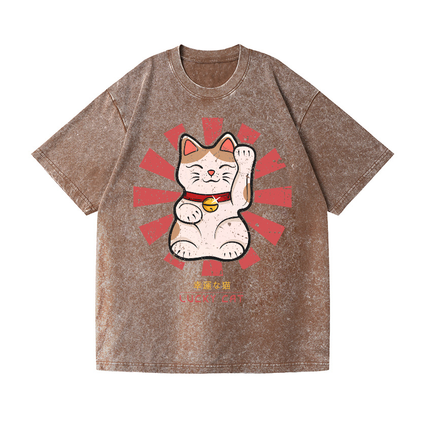 Lucky Cat Vintage Wash Japanese Design T-Shirt