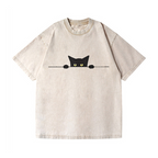 Black Cat Vintage Wash Japanese Design T-Shirt