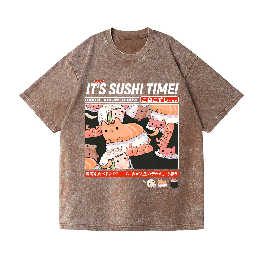 Cat Sushi Vintage Wash Japanese Design T-Shirt