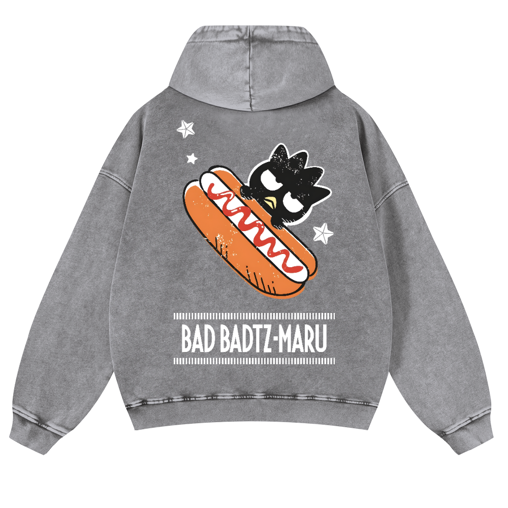 Bad Badtz-Maru Hotdog Vintage Washed Cotton Back Art Hoodie