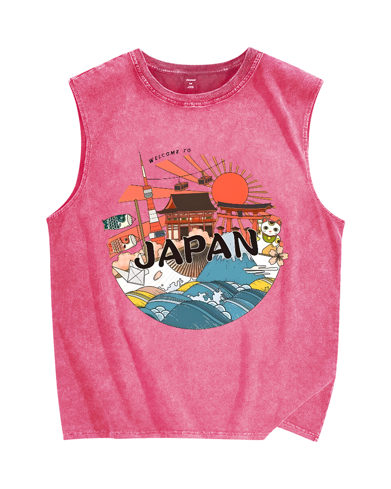 Welcome to Japan Poster Vintage Distressed Washed Tank Top