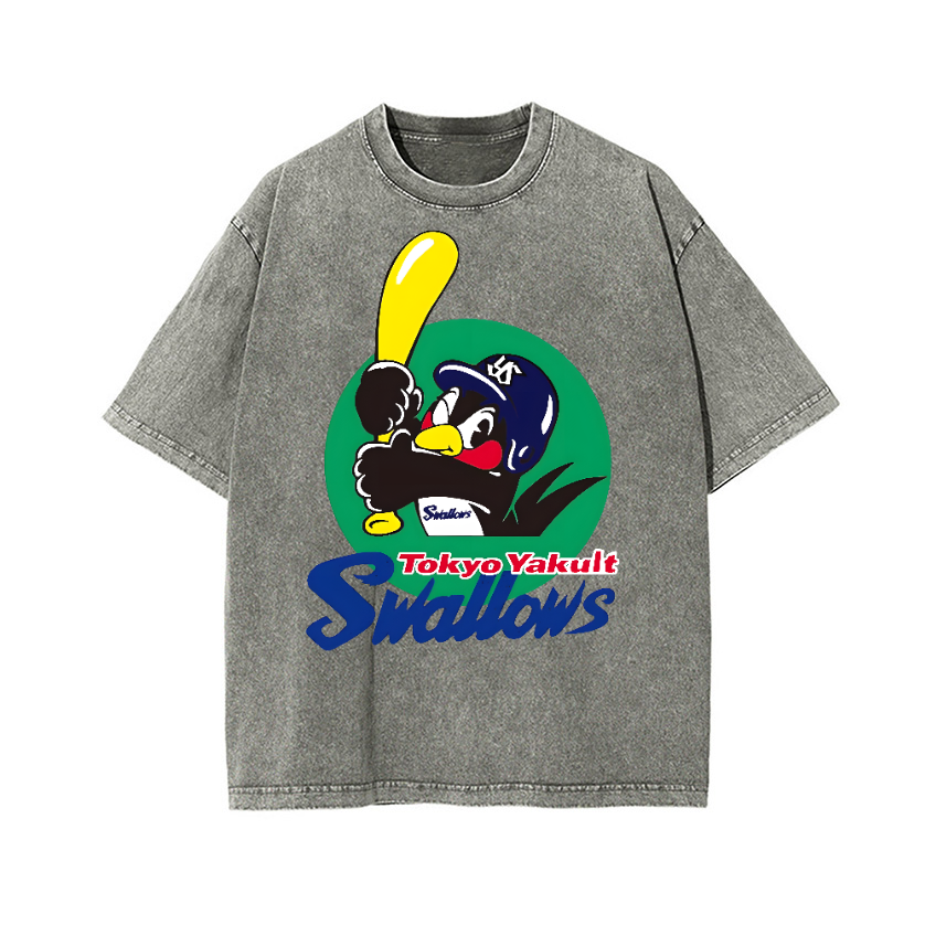 Tokyo Yakult Swallows Baseball Vintage Wash Japanese Design T-Shirt