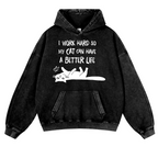 I Work So Hard Cat Vintage Washed Thick Cotton Hoodie