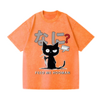 Cat Feed Me Vintage Wash Japanese Design T-Shirt