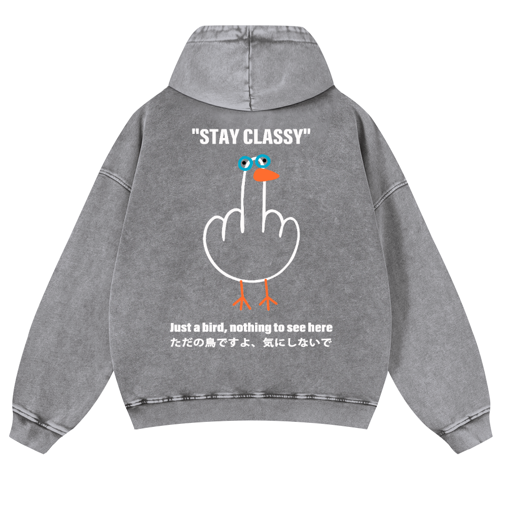 Stay Classy Bird Vintage Washed Cotton Back Art Hoodie