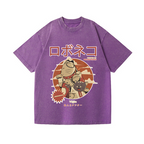 Cat Robot Vintage Wash Japanese Design T-Shirt